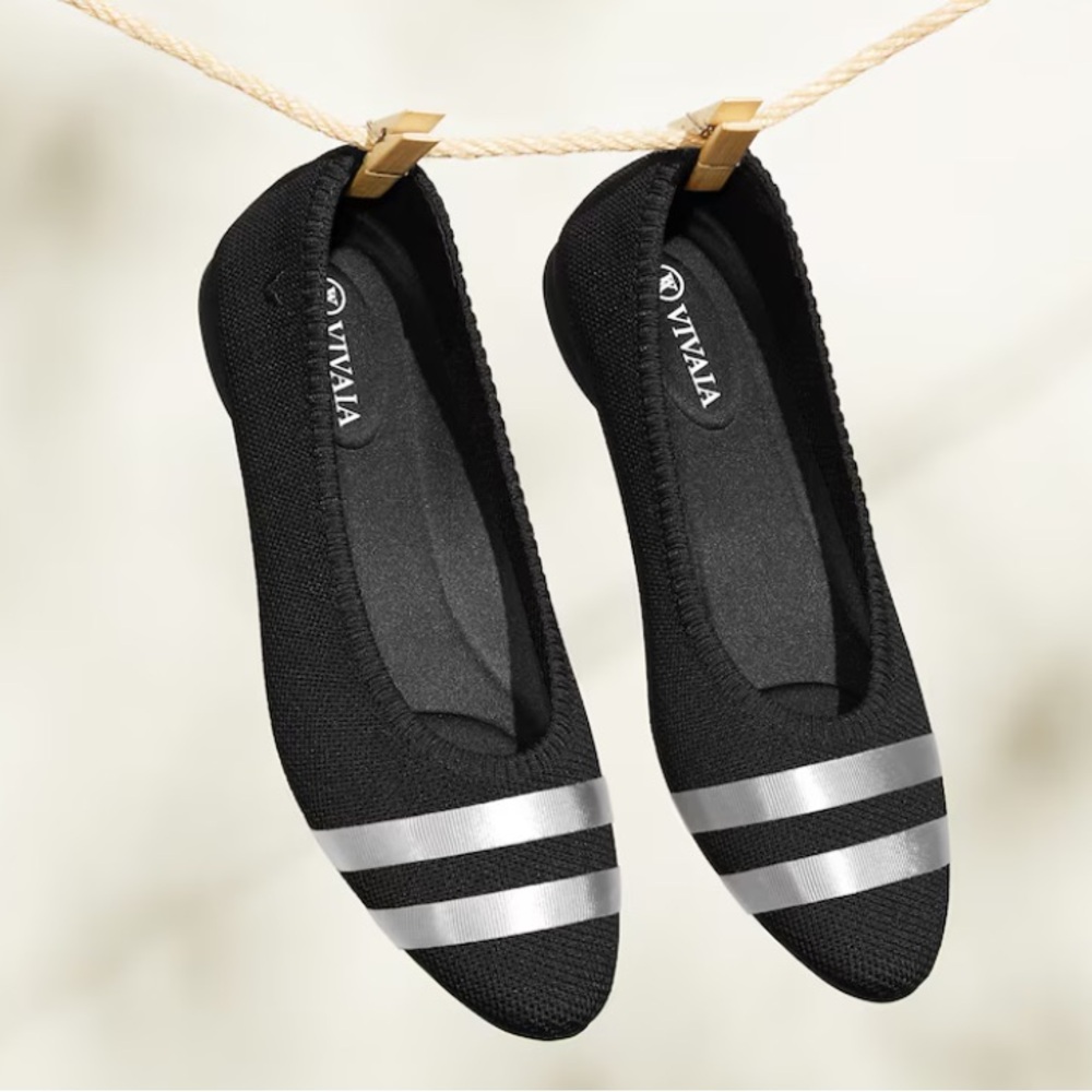 Vivaia Tamia 2.0 Black Almond-Toe Knit Ballet Flats - 41.5 10